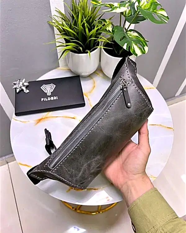 Crossbody Çanta Hakiki Deri Gri Renk 2035