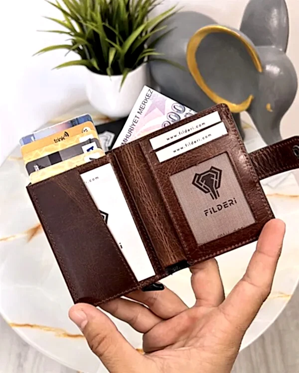 Gerçek Deri Mekanizmalı Cüzdan Kahve Renk 2043