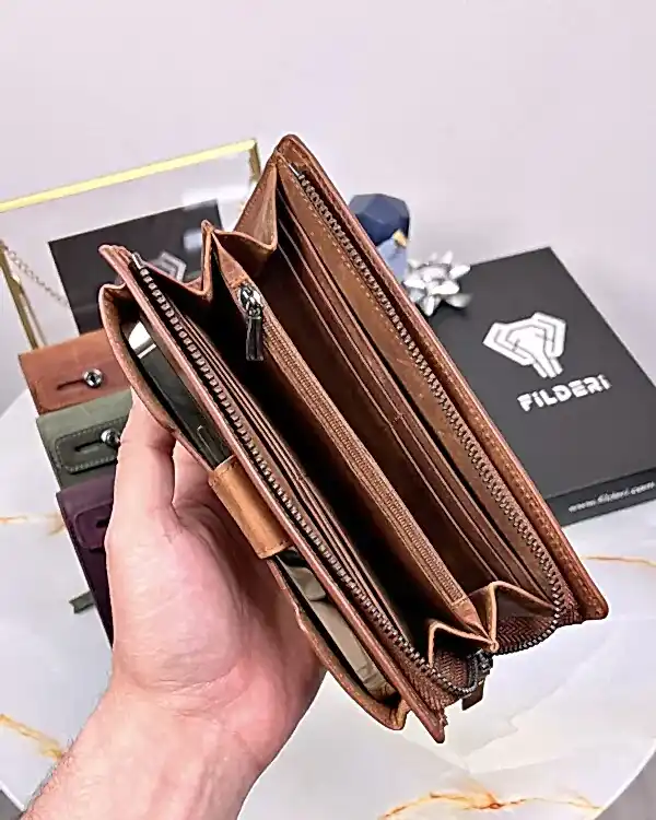 Büyük Cüzdan Telefon Bölmeli Fındık Renk 2040
