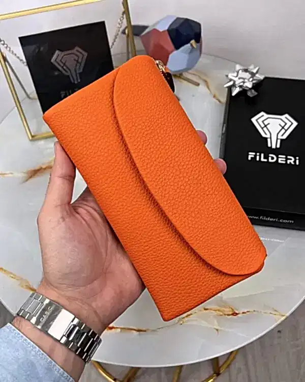 Turuncu Hakiki Deri Büyük Cüzdan 2049