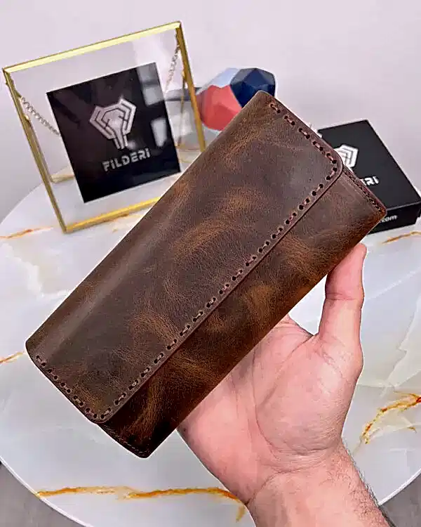 Süs Dikişli Kahve Renk Hakiki Deri Cüzdan 2022