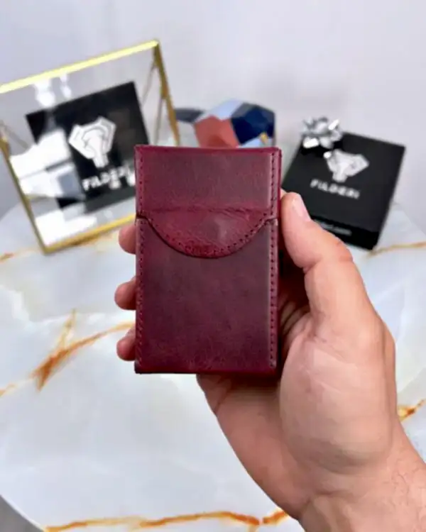 Deri Sigara Kılıfı Bordo Renk Normal Kısa 3001