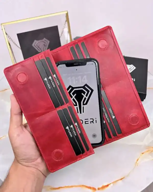 Tutamaçlı Kırmızı Cüzdan Hakiki Deri 2028