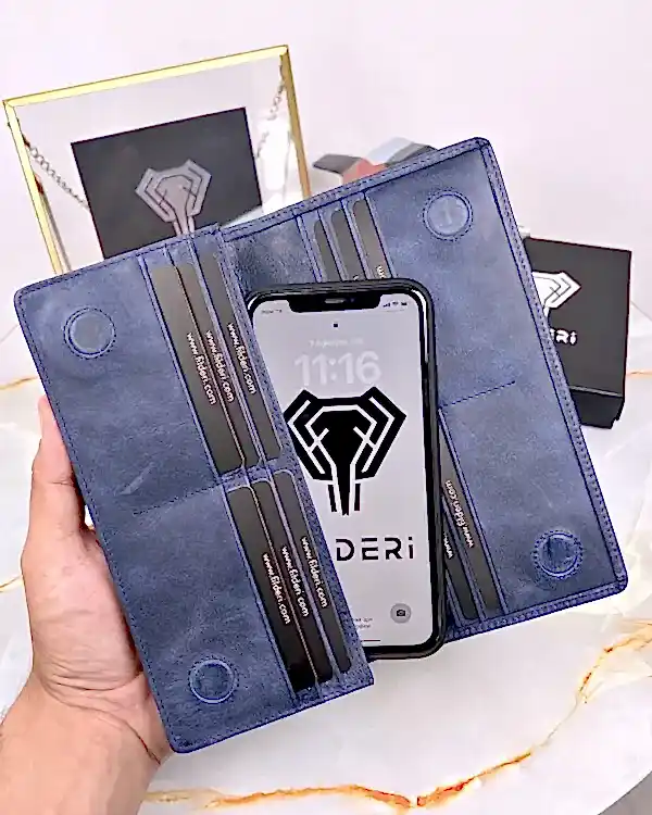 Telefon Bölmeli Cüzdan Lacivert Renk Hakiki Deri 2028