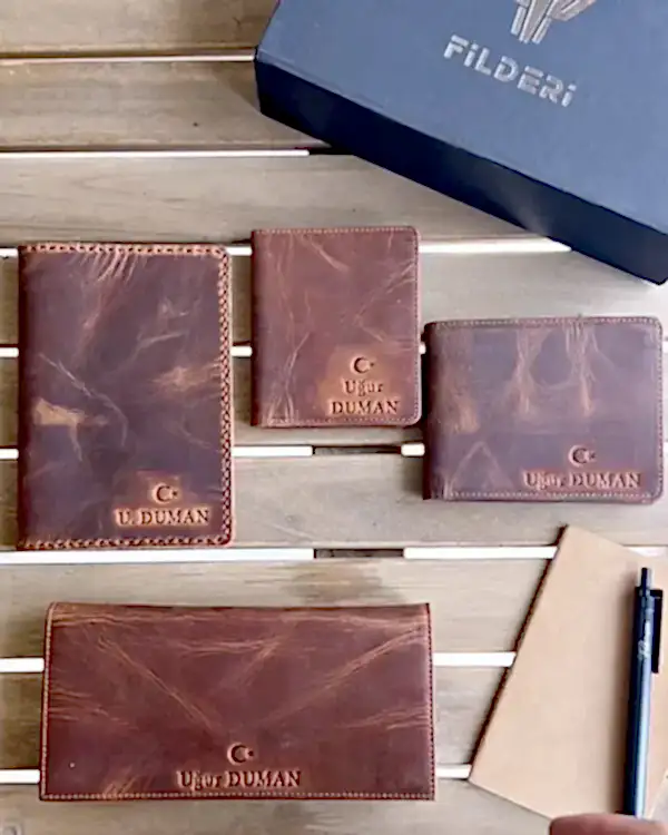 Hakiki Deri Hediye Seti Mıknatıslı Kutulu Fındık Renk