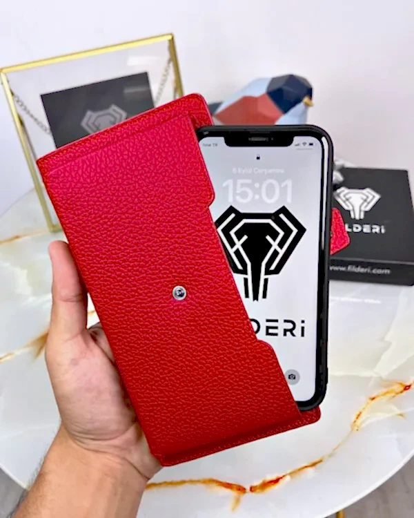 Hakiki Deri Cüzdan Kırmızı Renk Tutamaçlı 2040