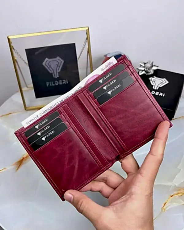 Deri Cüzdan ve Deri Kartlık Bordo Renk 2058