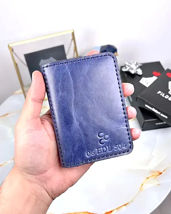 Deri Ruhsat Kabı Plaka Ve İsim Baskılı Lacivert Renk 2060