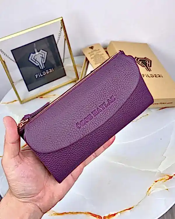 Kadın El Cüzdanı Mor Renk Hakiki Deri 2049