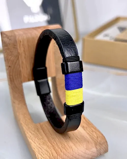 Sarı Lacivert İpli Deri Bileklik