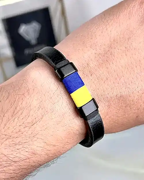 Sarı Lacivert İpli Deri Bileklik