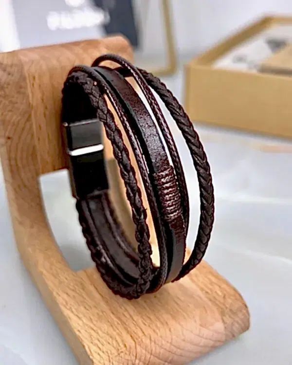 Örgülü Deri Bileklik Kahve Renk