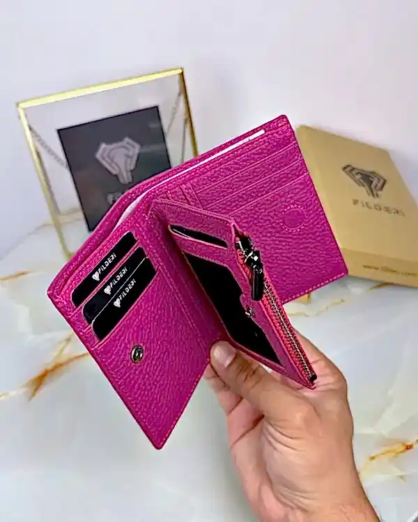 Fermuarlı Cüzdan Hakiki Deri Pembe Renk 2044