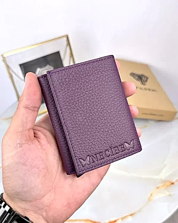Mekanizmalı Cüzdan Hakiki Deri Mor Renk 2001