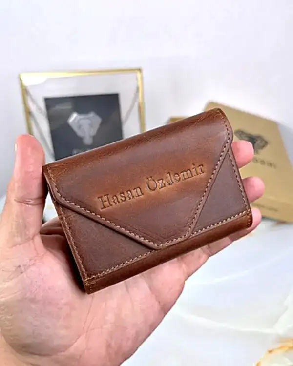 Akordiyon Kartlık Fındık Renk Hakiki Deri 2063