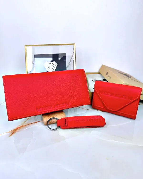 Kırmızı Hediye Seti Hakiki Deri