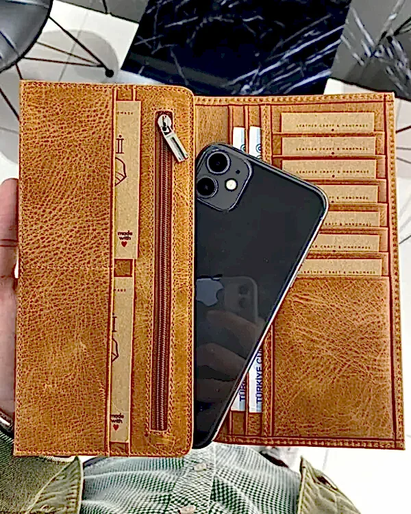 Deri Telefon Cüzdanı Taba Renk Hakiki Deri 2013