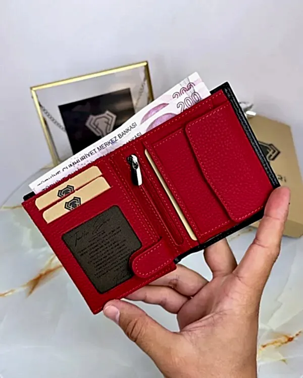 Cep Cüzdanı Hakiki Deri Çift Renk Siyah Kırmızı 2070