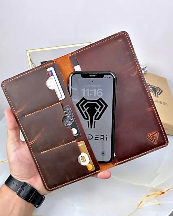 El Dikişi Cüzdan Telefon Bölmeli Hakiki Deri 2072