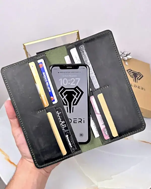 El Dikişi Portföy Cüzdan Hakiki Deri Yeşil 2071