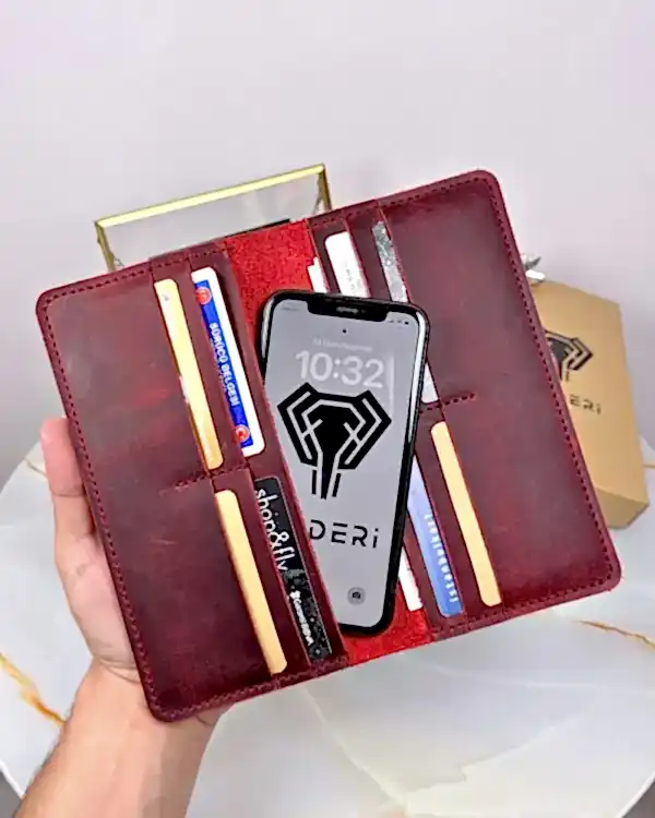 El Dikişi Portföy Cüzdan Hakiki Deri Bordo 2071