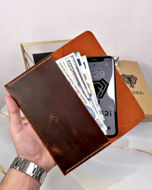 Zarf Cüzdan Hakiki Deri Fındık Renk 2086