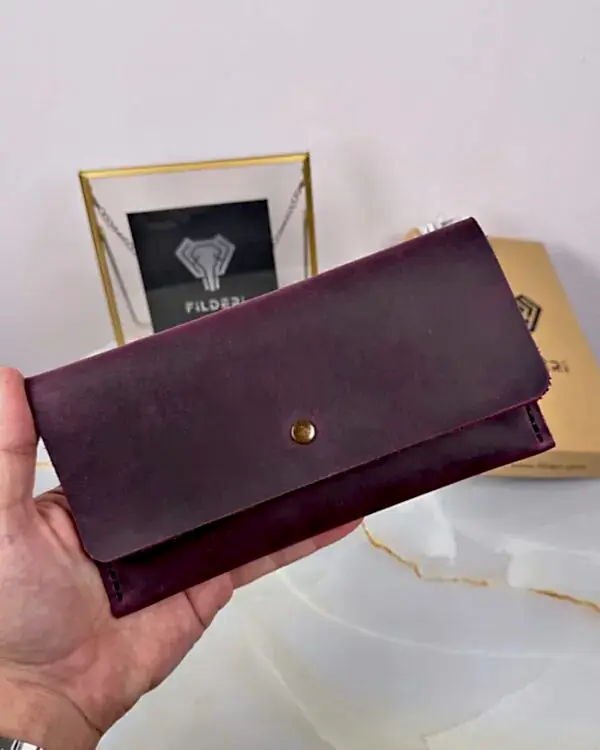 Zarf Cüzdan Hakiki Deri Mor Renk 2086