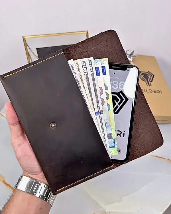 Zarf Cüzdan Hakiki Deri Kahve Renk 2086