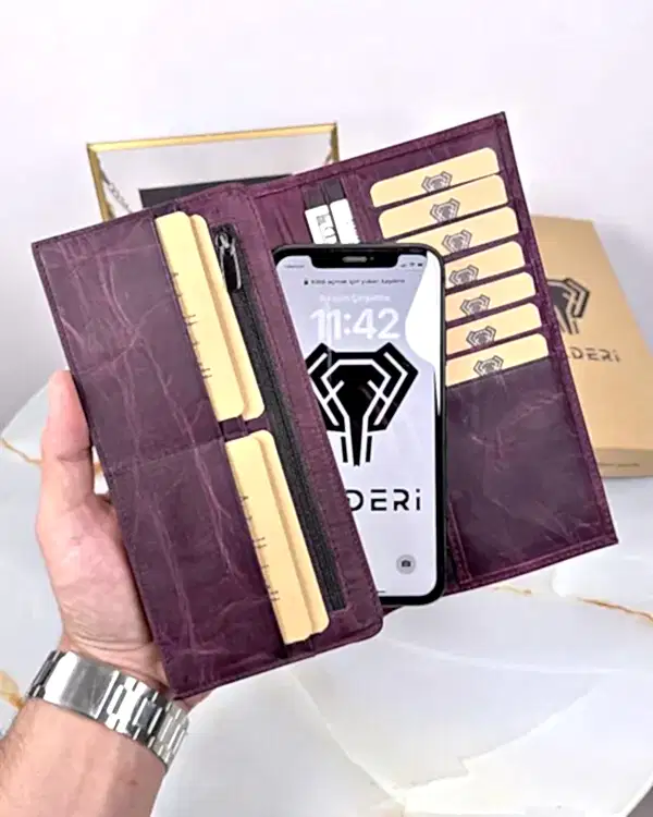 Deri Telefon Cüzdanı Mor Renk Hakiki Deri 2013