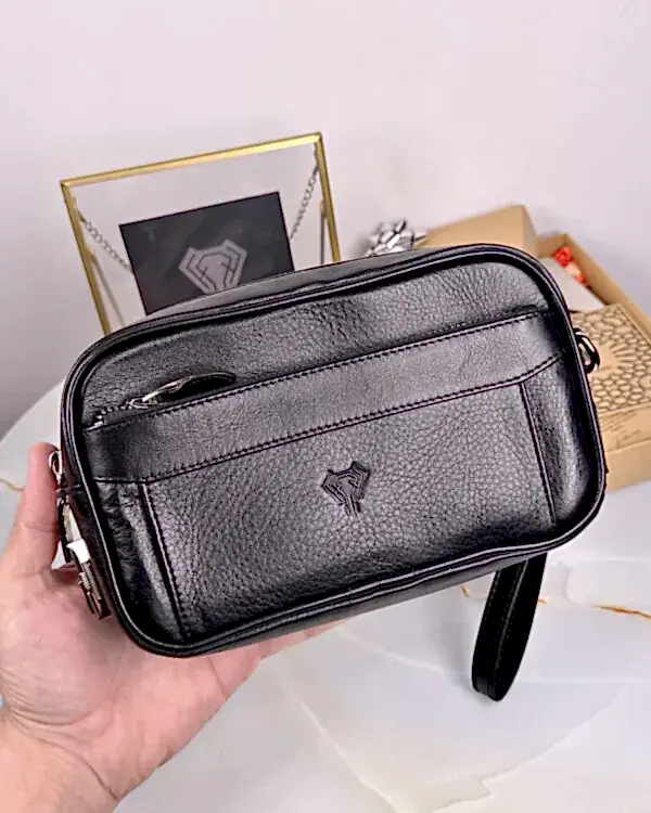 Şifreli El Çantası Hakiki Deri 2087 - Siyah