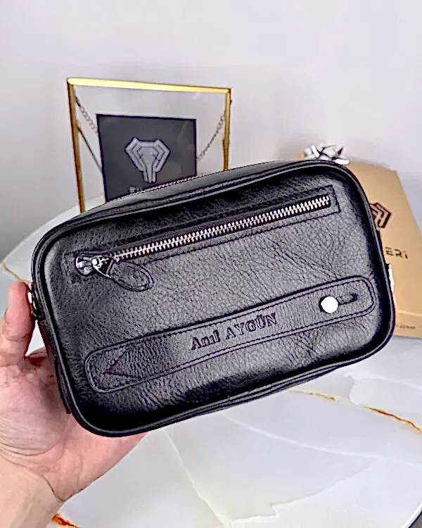 Şifreli El Çantası Hakiki Deri 2087 - Siyah