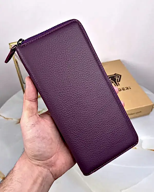 Fermuarlı Büyük Cüzdan Hakiki Deri Mor Guti 2055