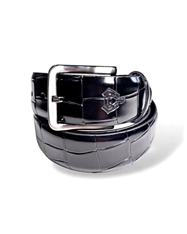 Croco Desenli Hakiki Deri Kemer Siyah