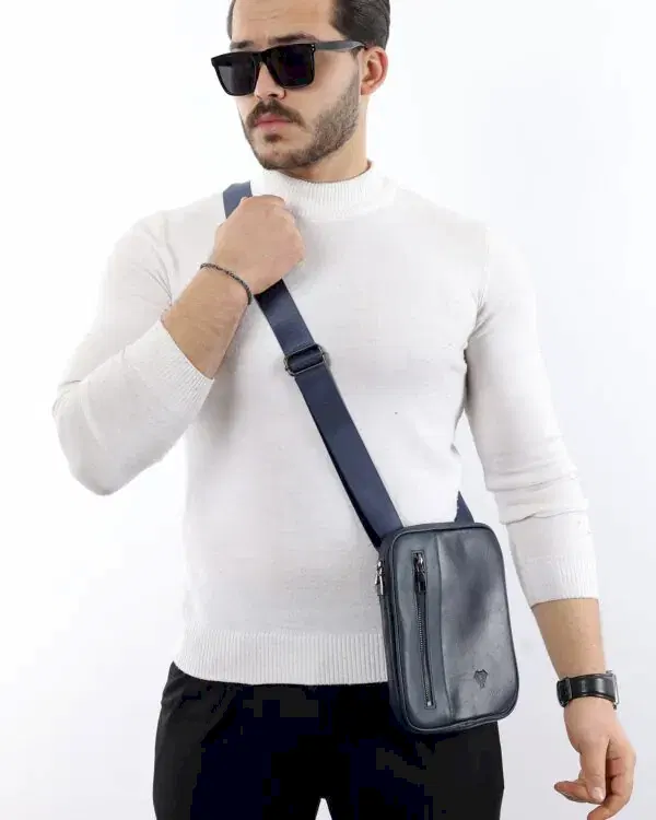 Askılı Deri Omuz Çantası 2088 - Lacivert