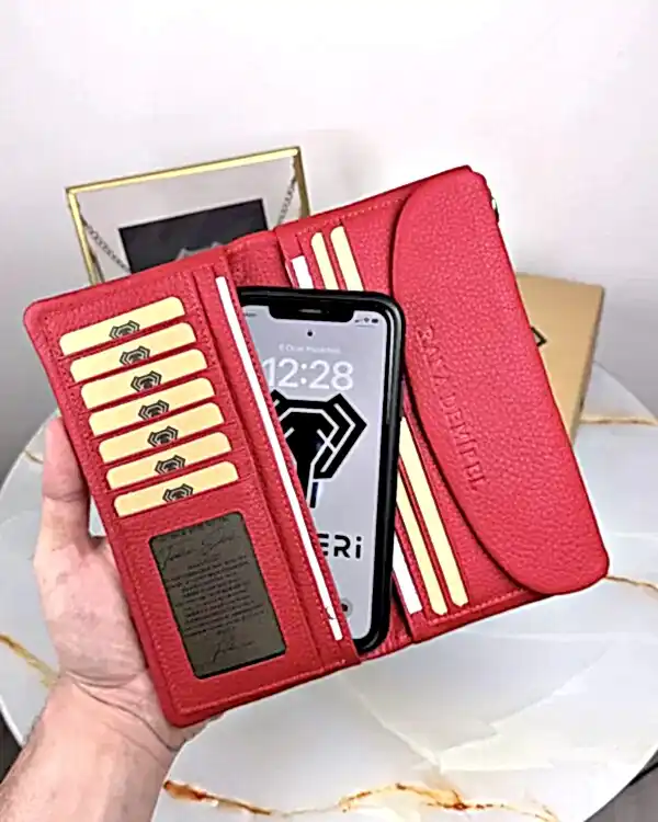 Kırmızı Deri Cüzdan Telefon Bölmeli 2049