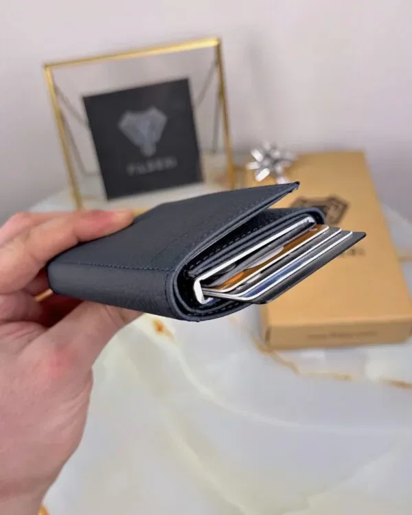 Mekanizmalı Kartlık Cüzdan Hakiki Deri Lacivert Guti 2001