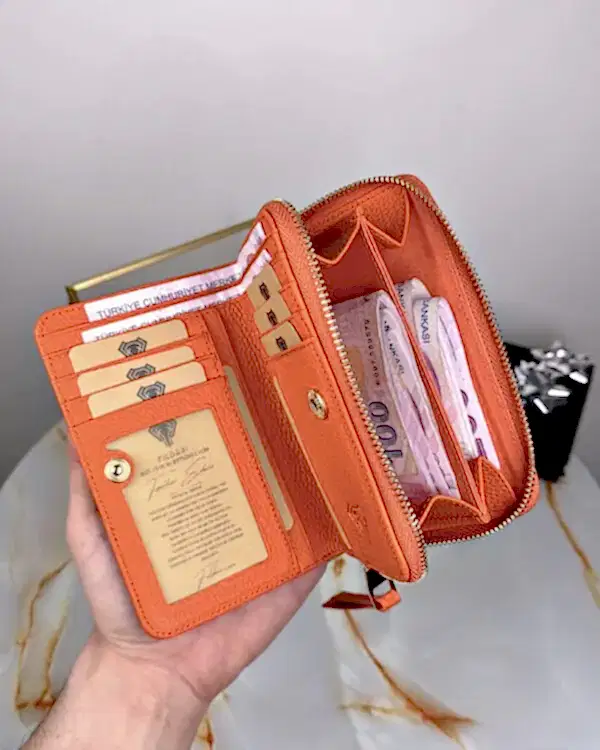 Hakiki Deri Lüks Kadın Cüzdan 2091 - Turuncu
