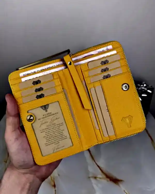 Hakiki Deri Lüks Kadın Cüzdan 2091 - Sarı