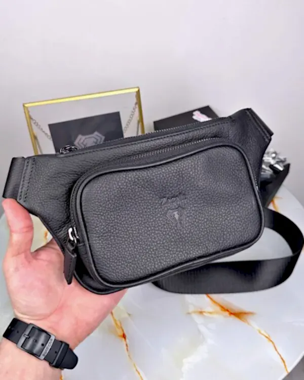 Hakiki Deri Çapraz Çanta Cross Body Çanta - Siyah - 2085