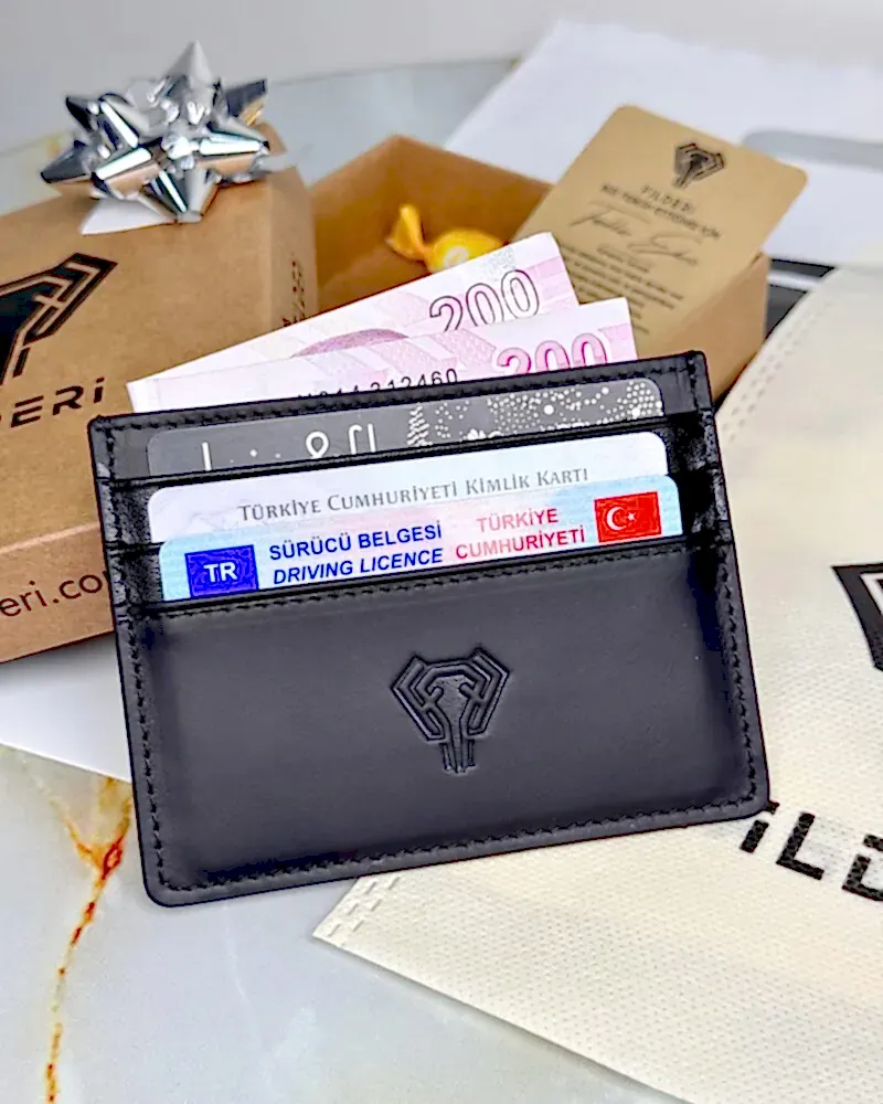 Hakiki Deri Erkek Kartlık Slim Cüzdan Siyah