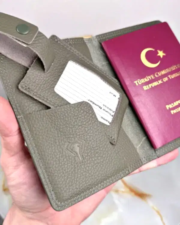 Pasaport Kabı ve Valiz Etiketi Hakiki Deri 2038 - Yeşil