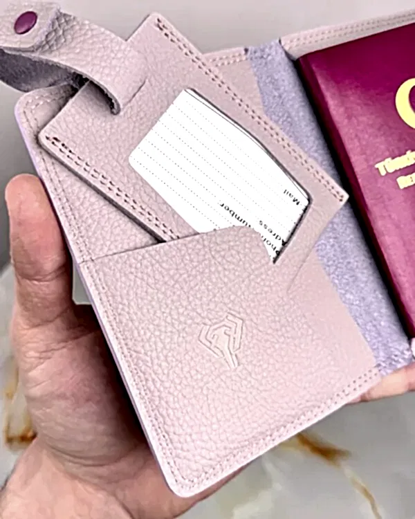 Pasaport Kabı ve Valiz Etiketi Hakiki Deri 2038 - Pudra
