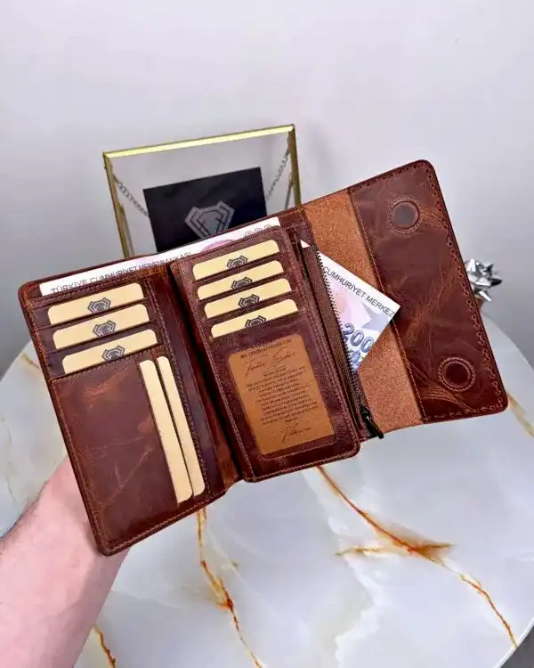 Süs Dikişli Kadın Cüzdan Hakiki Deri 2095 - Fındık