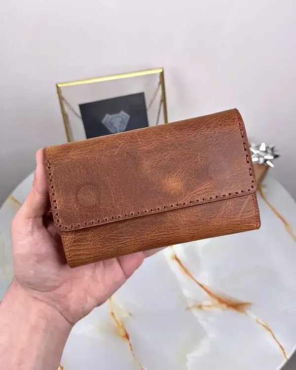 Süs Dikişli Kadın Cüzdan Hakiki Deri 2095 - Fındık