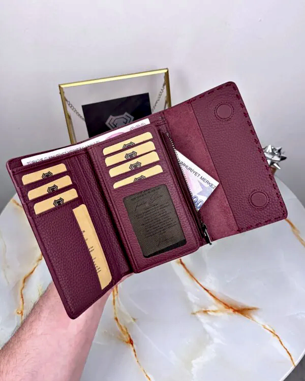 Süs Dikişli Kadın Cüzdan Hakiki Deri 2095 - Bordo