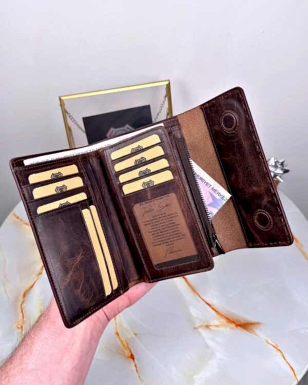 Süs Dikişli Kadın Cüzdan Hakiki Deri 2095 - Kahve