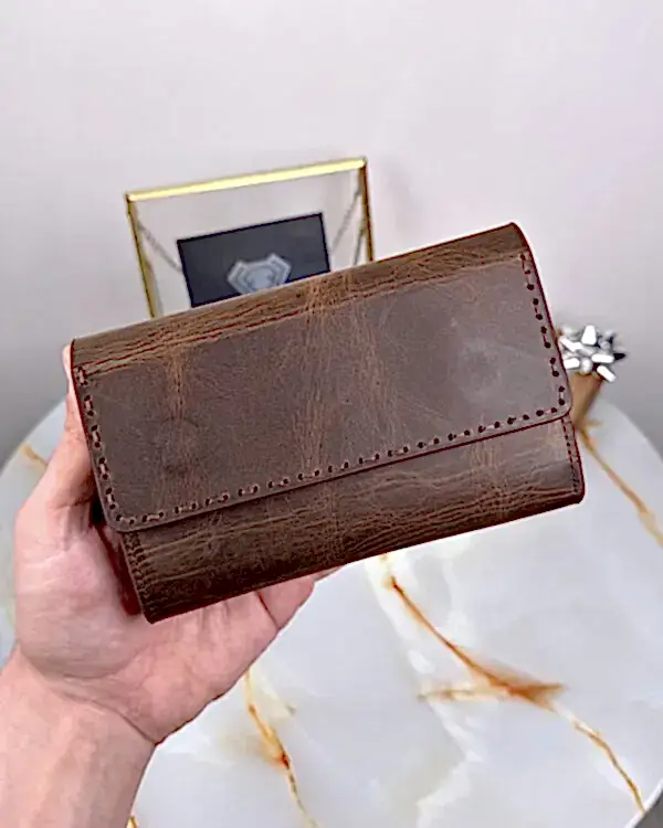 Süs Dikişli Kadın Cüzdan Hakiki Deri 2095 - Kahve