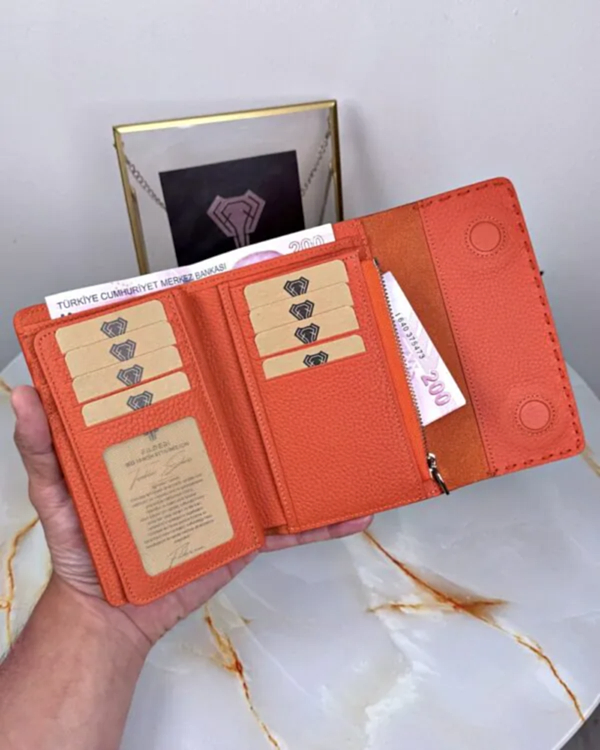 Süs Dikişli Kadın Cüzdan Hakiki Deri 2095 - Turuncu