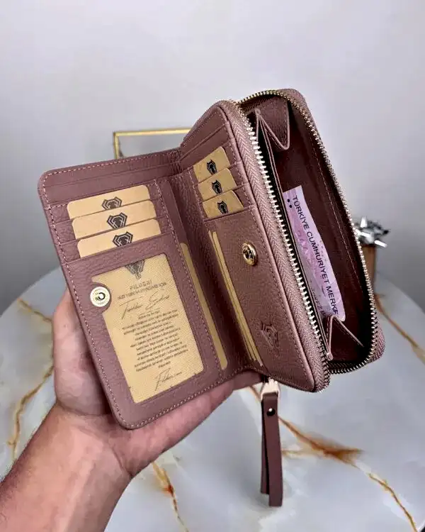 Hakiki Deri Lüks Kadın Cüzdan 2091 - Gül Kurusu