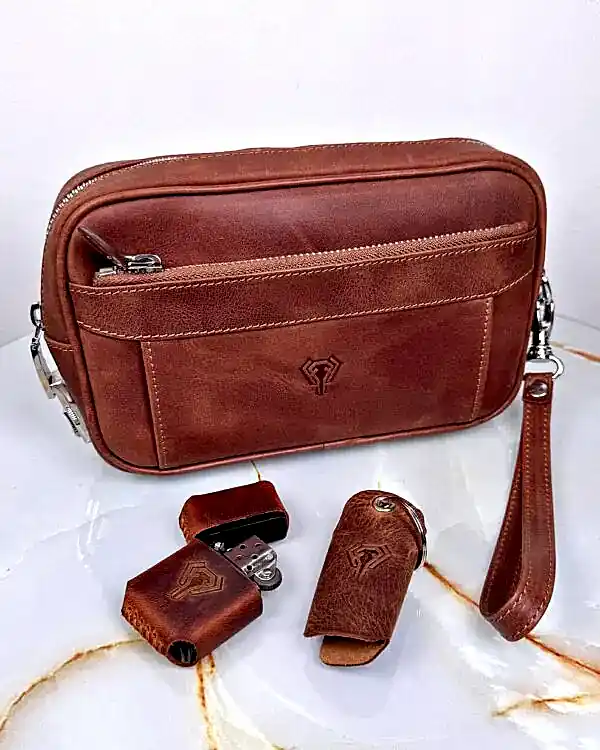 Eskitme Deri Damat Seti Şifreli Çantalı